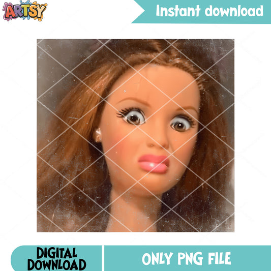 Doll face meme barbie png, barbie world png, funny meme png