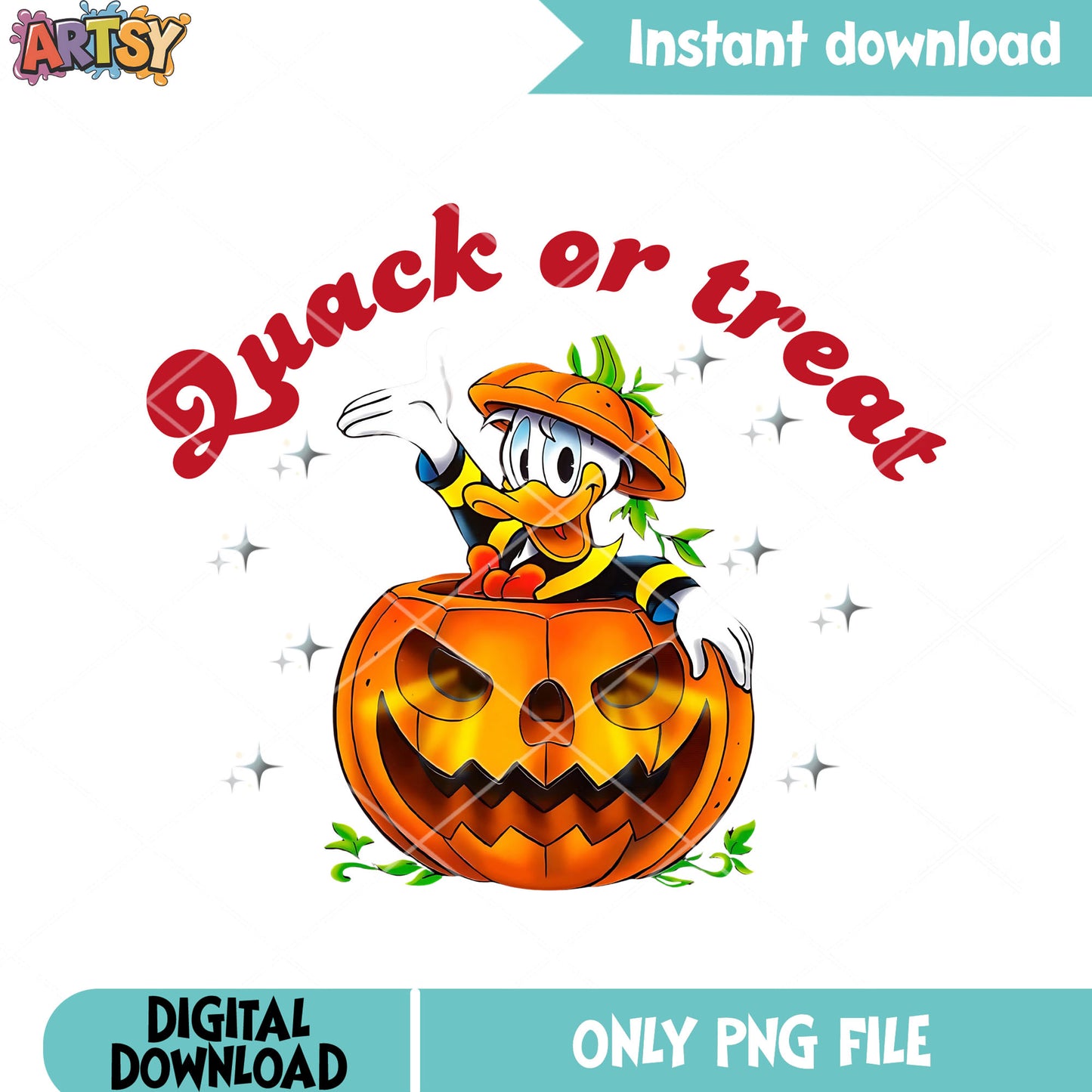 Donald Duck halloween png, wicker pumpkin png, red bow tie png