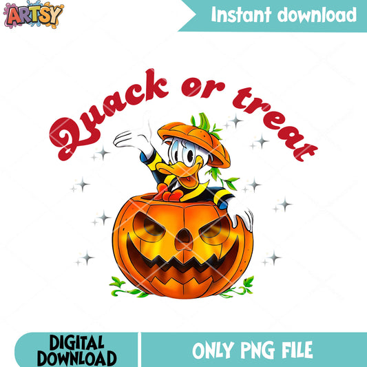 Donald Duck halloween png, wicker pumpkin png, red bow tie png