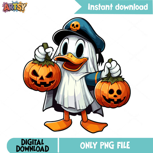 Donald Duck Ghost Halloween PNG, Disney Halloween PNG, Pumpkin PNG