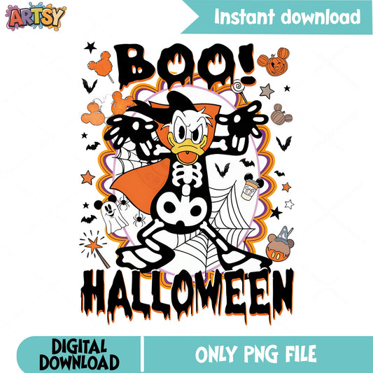 Donald Duck Skeleton Boo Halloween PNG, Disney Halloween PNG, Spooky Duck PNG