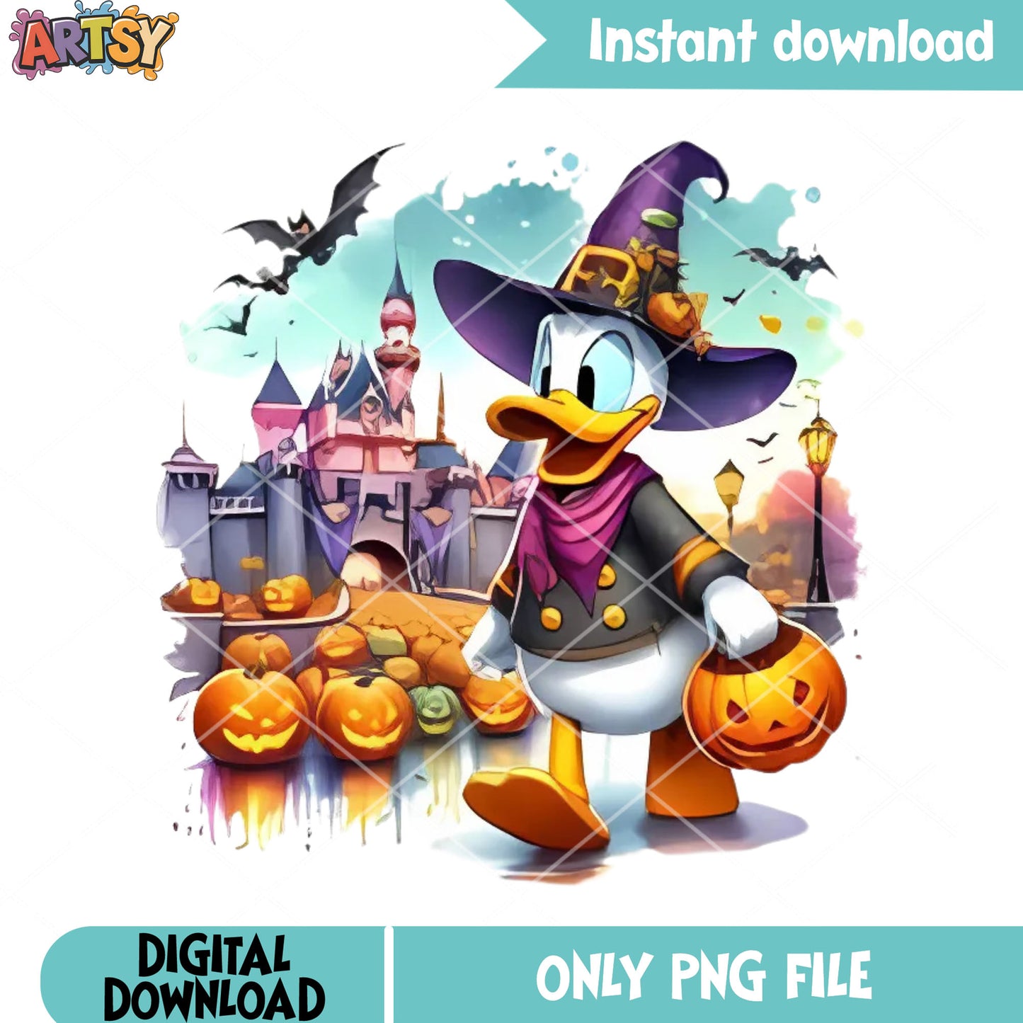 Donald and fancy castle  png, costume wizard ​png, jack o lantern png