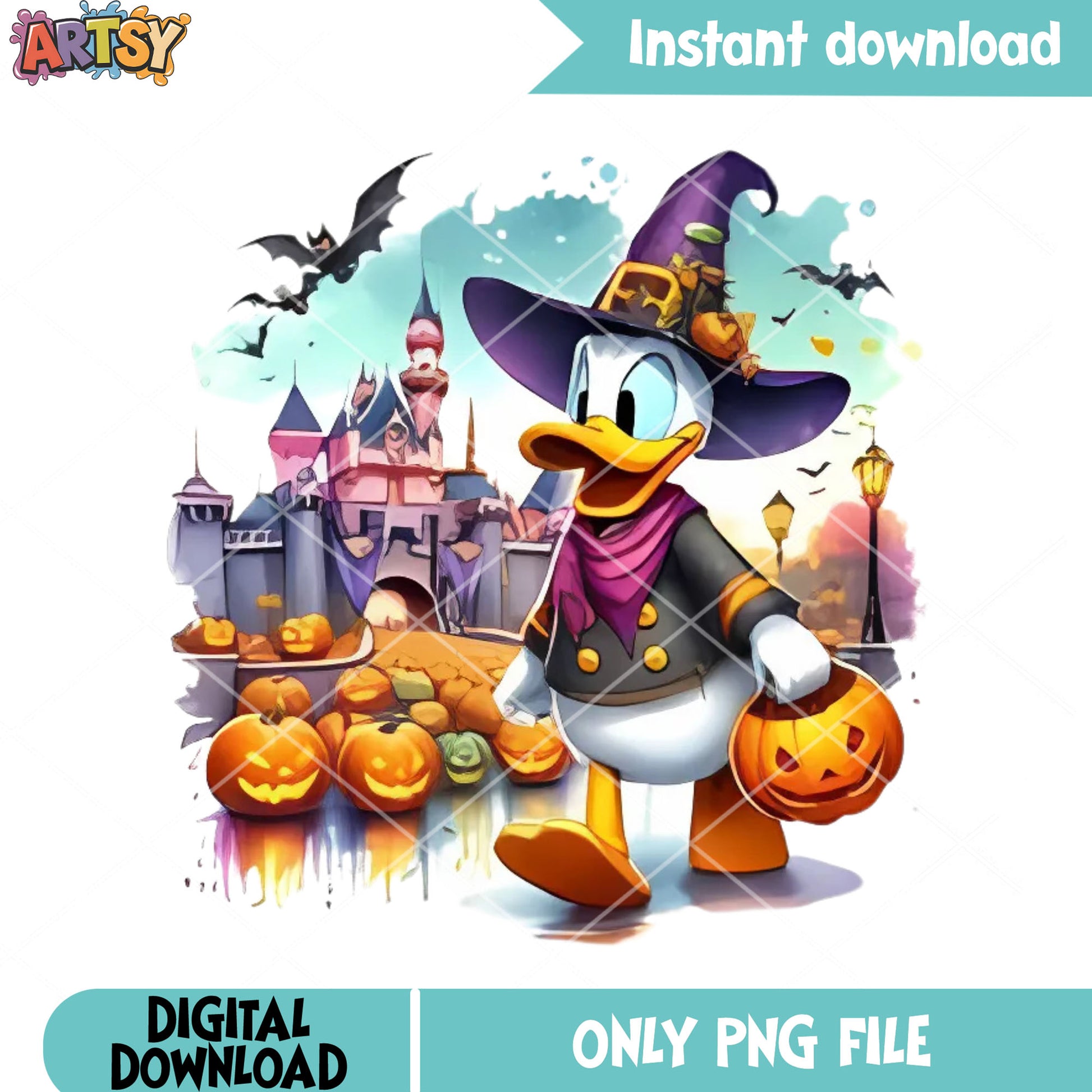 Donald and fancy castle  png, costume wizard ​png, jack o lantern png