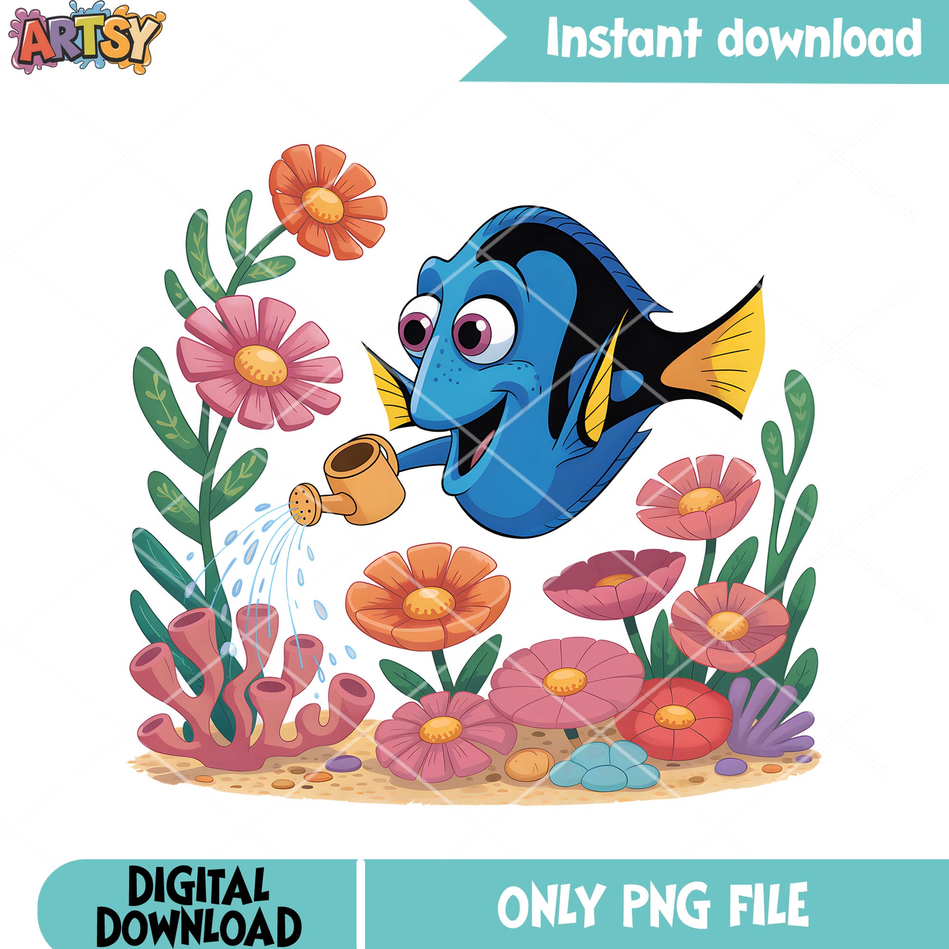 Dory love her flower png, dory disney png, disney vibes png