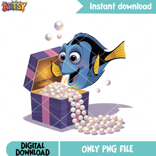 Dory love pearl poster png, dory fish png, disney poster png