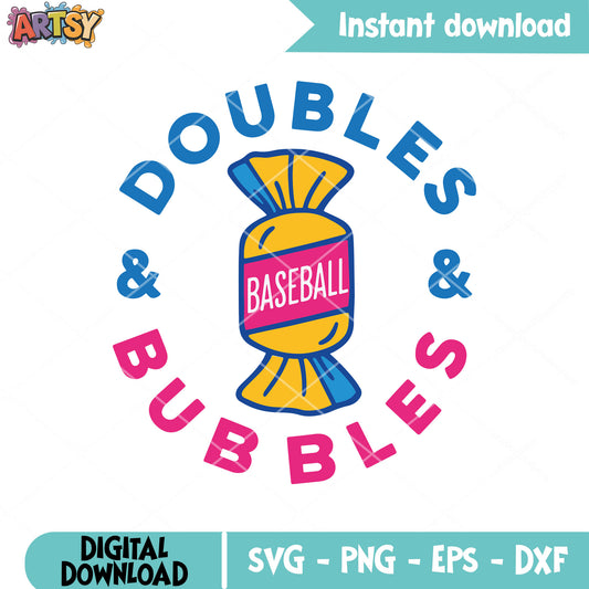 Doubles bubbles baseball svg, Doubles bubble svg, baseball candy​ svg