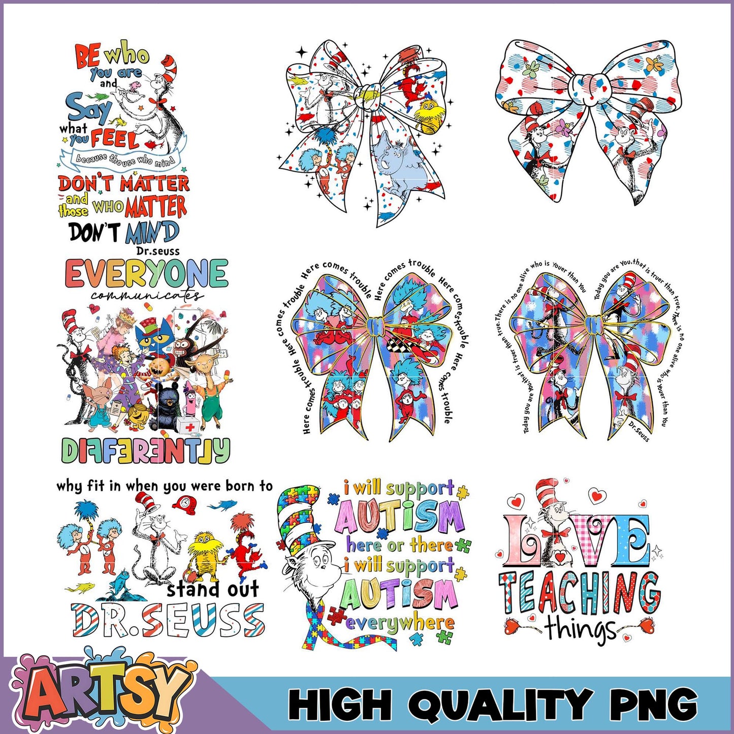 Dr Seuss Inspirational Quote PNG Bundle for Creative Projects