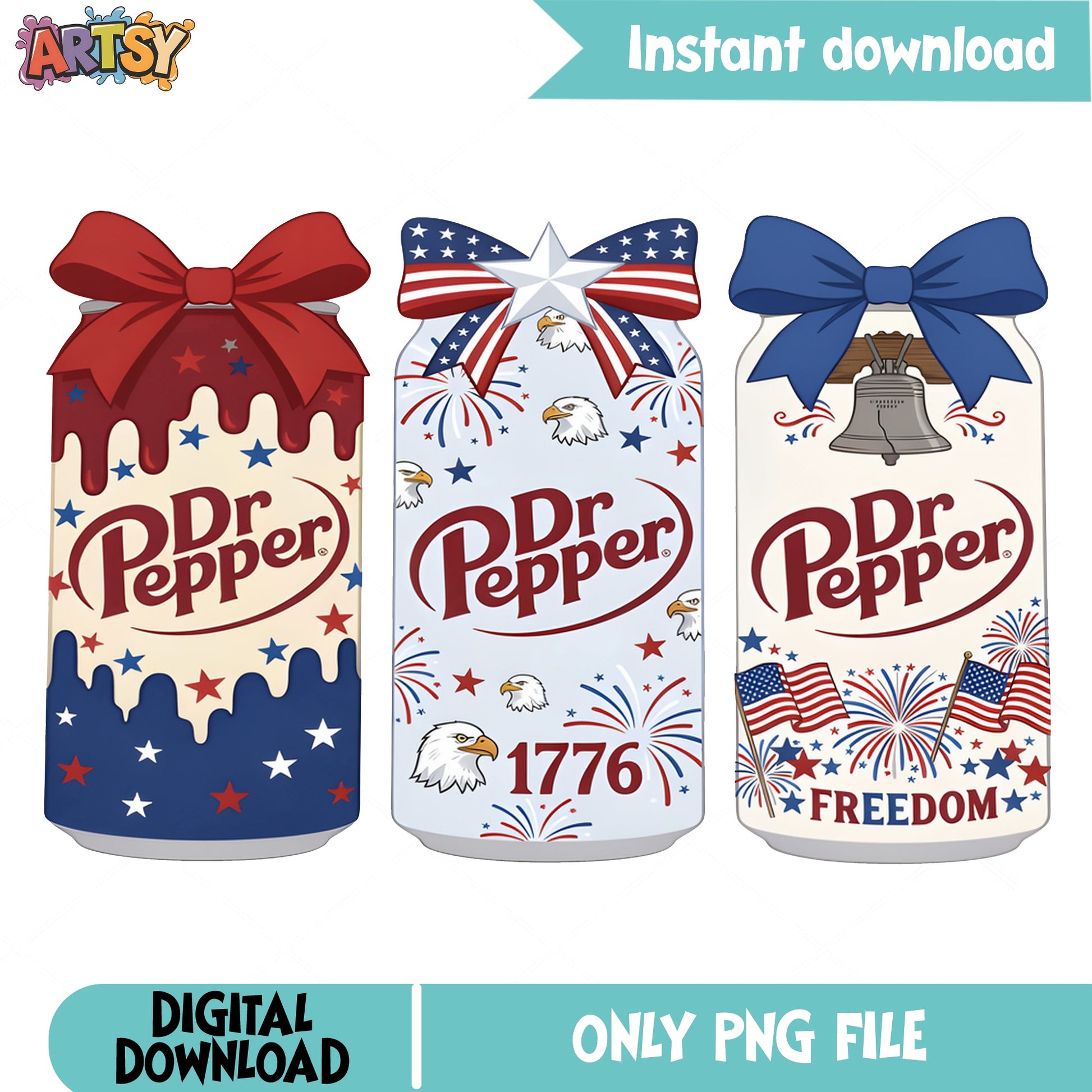 Dr Pepper 4th Of July PNG Bundle, Patriotic Can PNG, America PNG