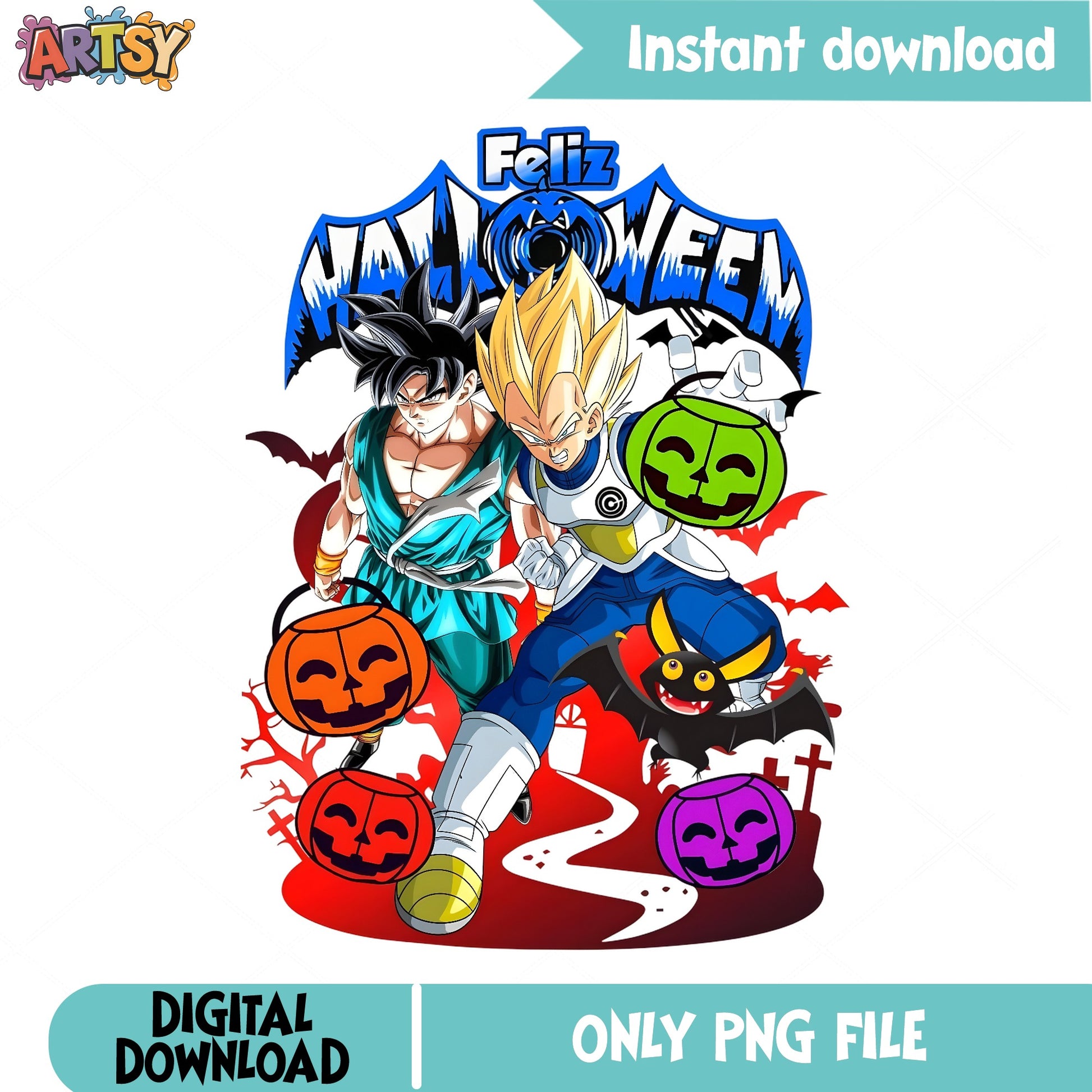 Dragon Ball Z Halloween PNG, Goku Vegeta Halloween PNG, DBZ PNG