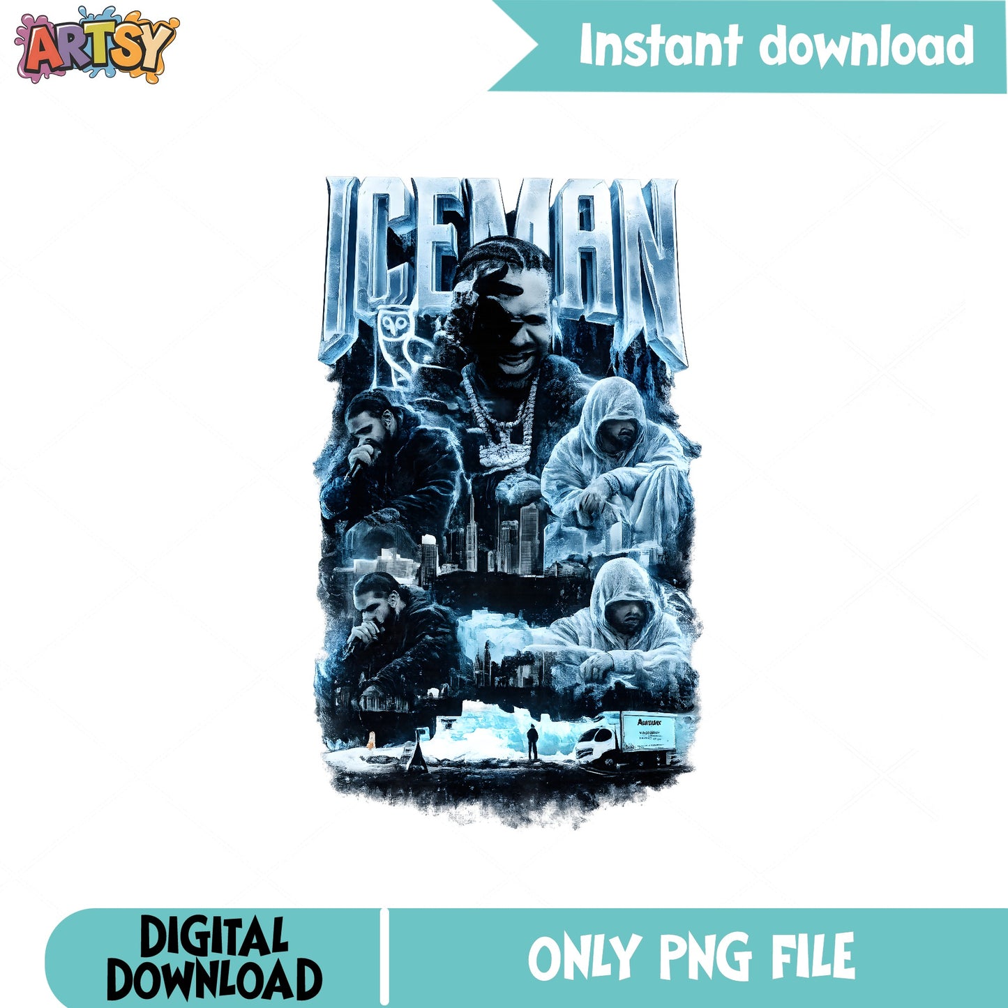Drake Iceman Rap Bootleg PNG, Hip Hop Graphic Tee PNG, Rapper PNG