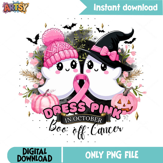 Dress Pink In October Boo Off Cancer, Halloween PNG, Breast Cancer PNG