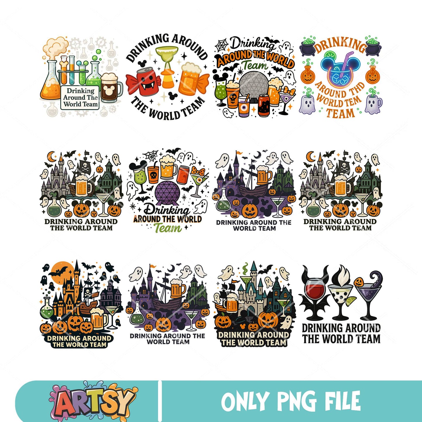 Drinking around world png bundle, disney drink png, disney halloween png