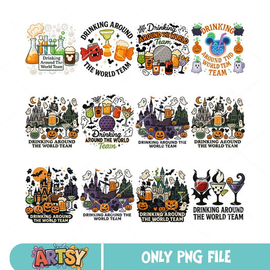 Drinking around world png bundle, disney drink png, disney halloween png