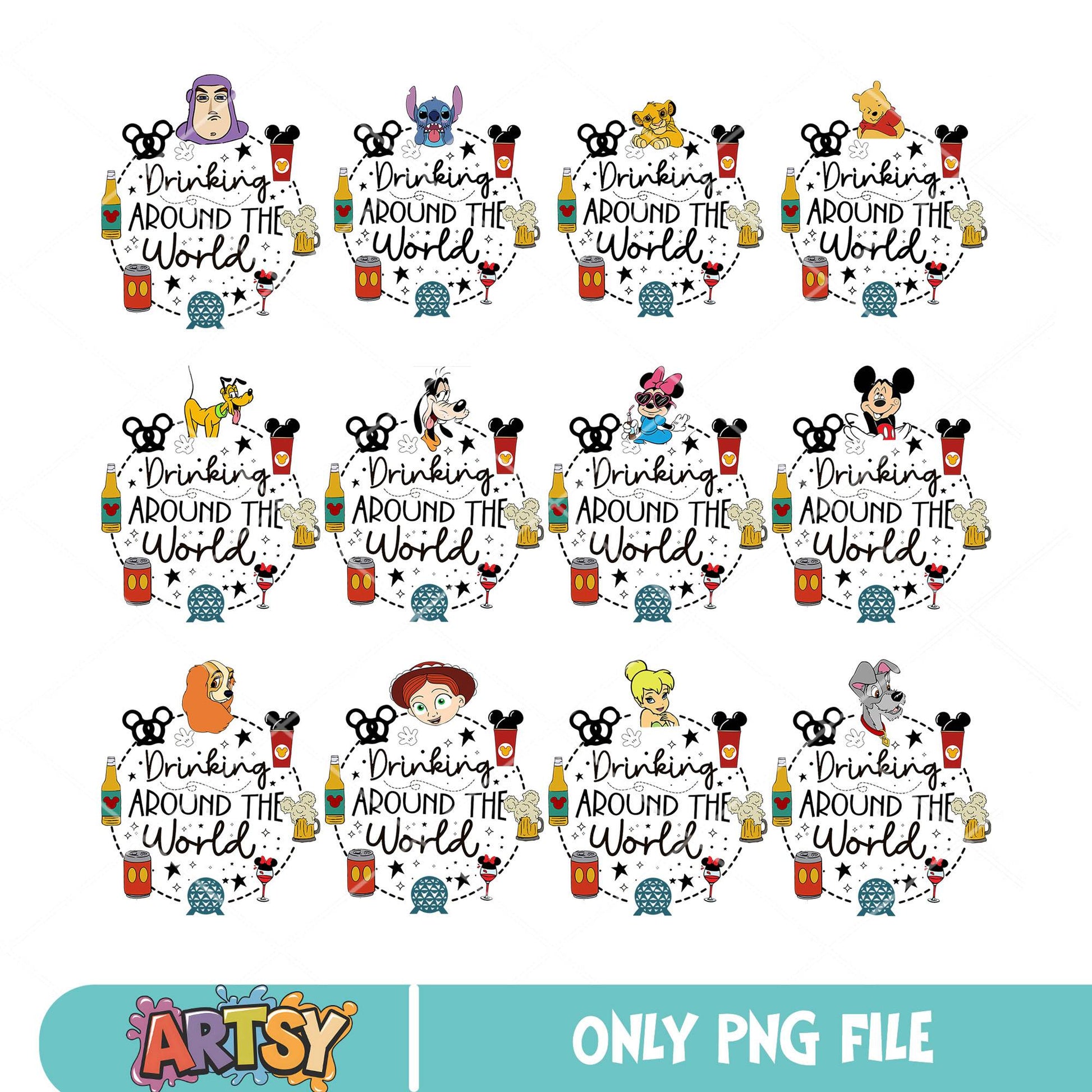 Drinking around world png bundle, disney world png, disney drink png
