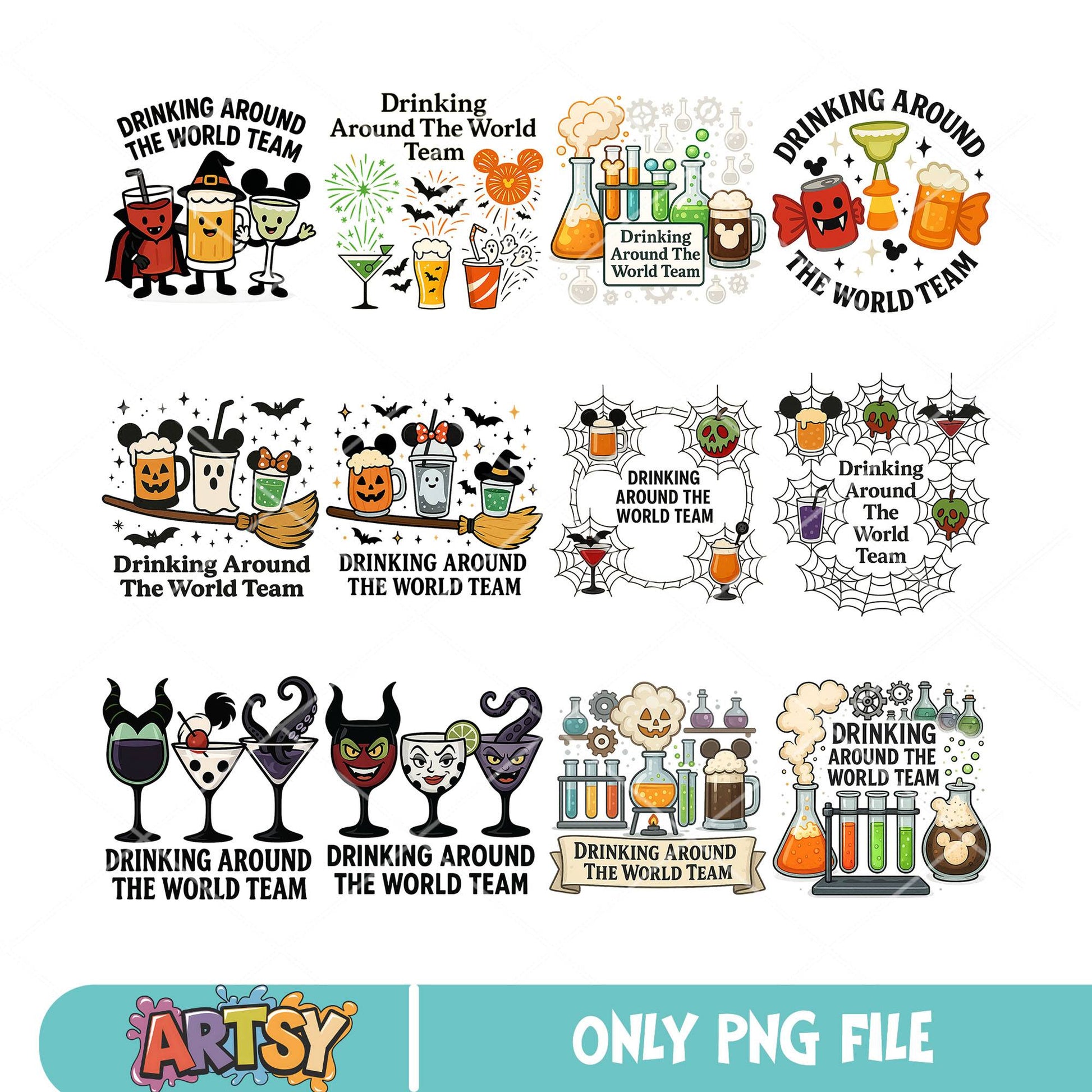Drinking halloween png bundle, disney drink png, disney halloween png
