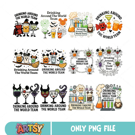 Drinking halloween png bundle, disney drink png, disney halloween png