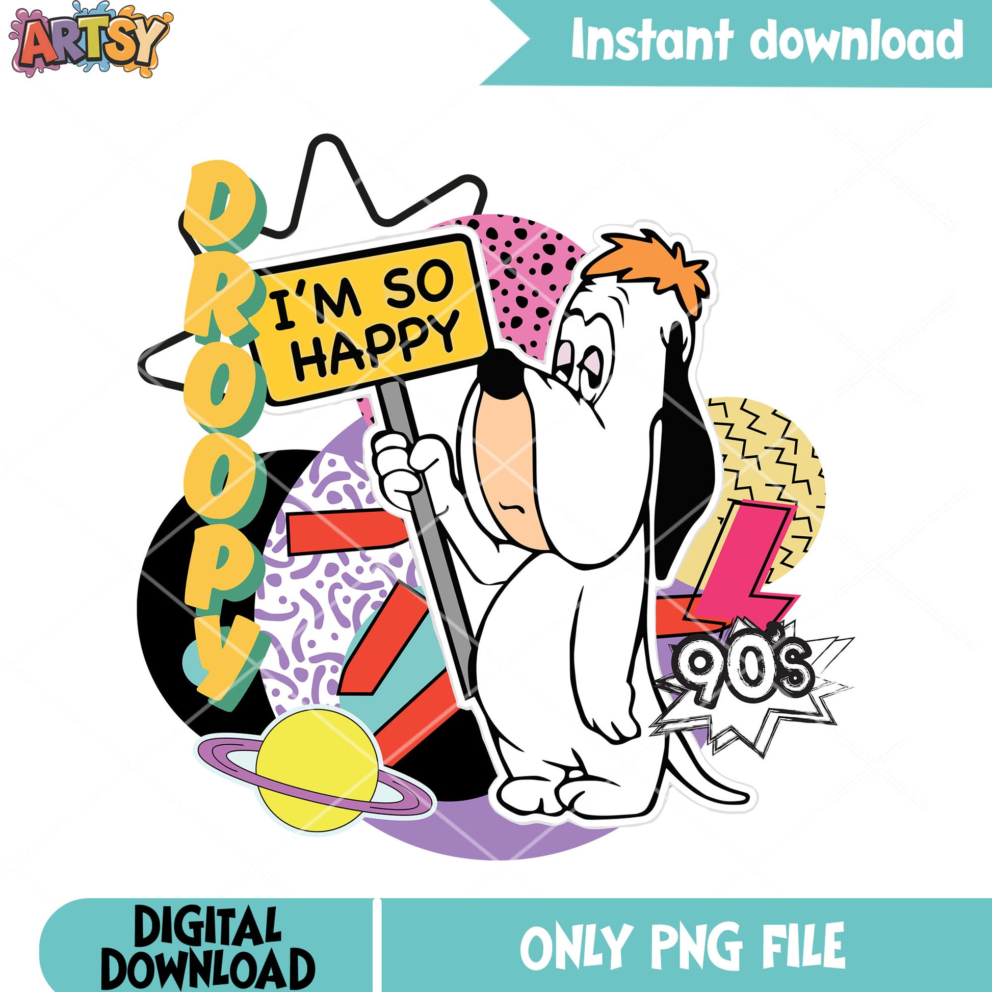 Droopy 90s png, droopy dog cartoon png, i'm so happy png