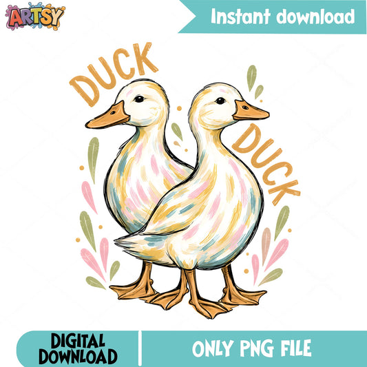 Duck Duck PNG, Cute Duck Couple Sublimation, Farm Animal PNG