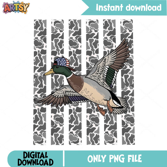 Duck Hunting American Flag PNG, Mallard Duck Camo PNG, 4th Of July PNG