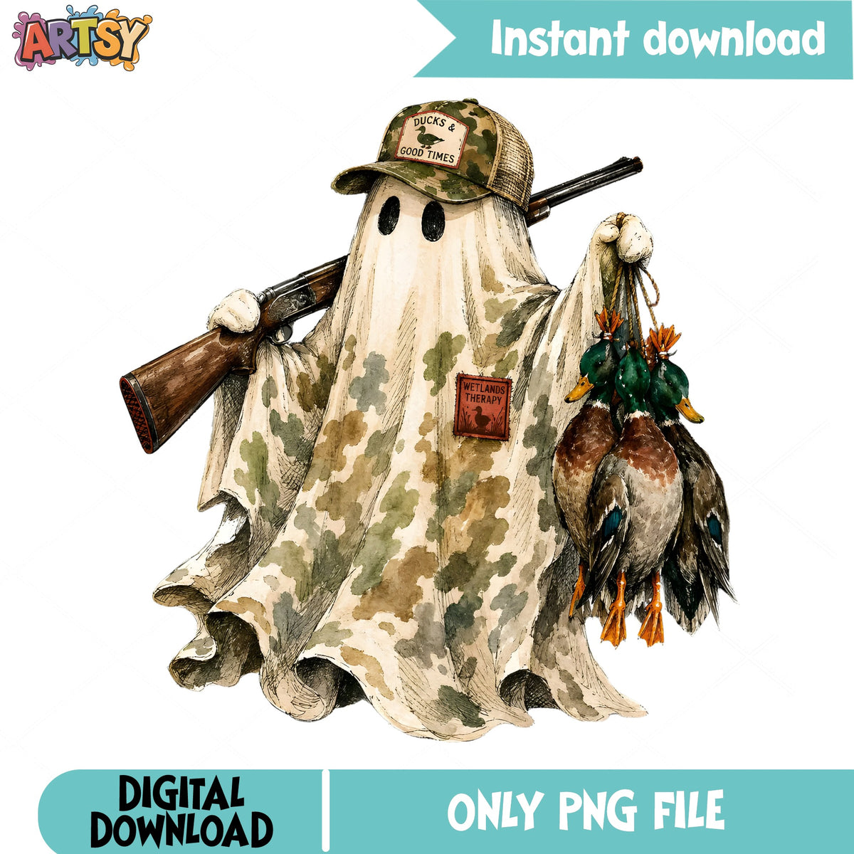 Duck Hunting Ghost PNG, Halloween Ghost Hunter PNG, Camo Ghost PNG