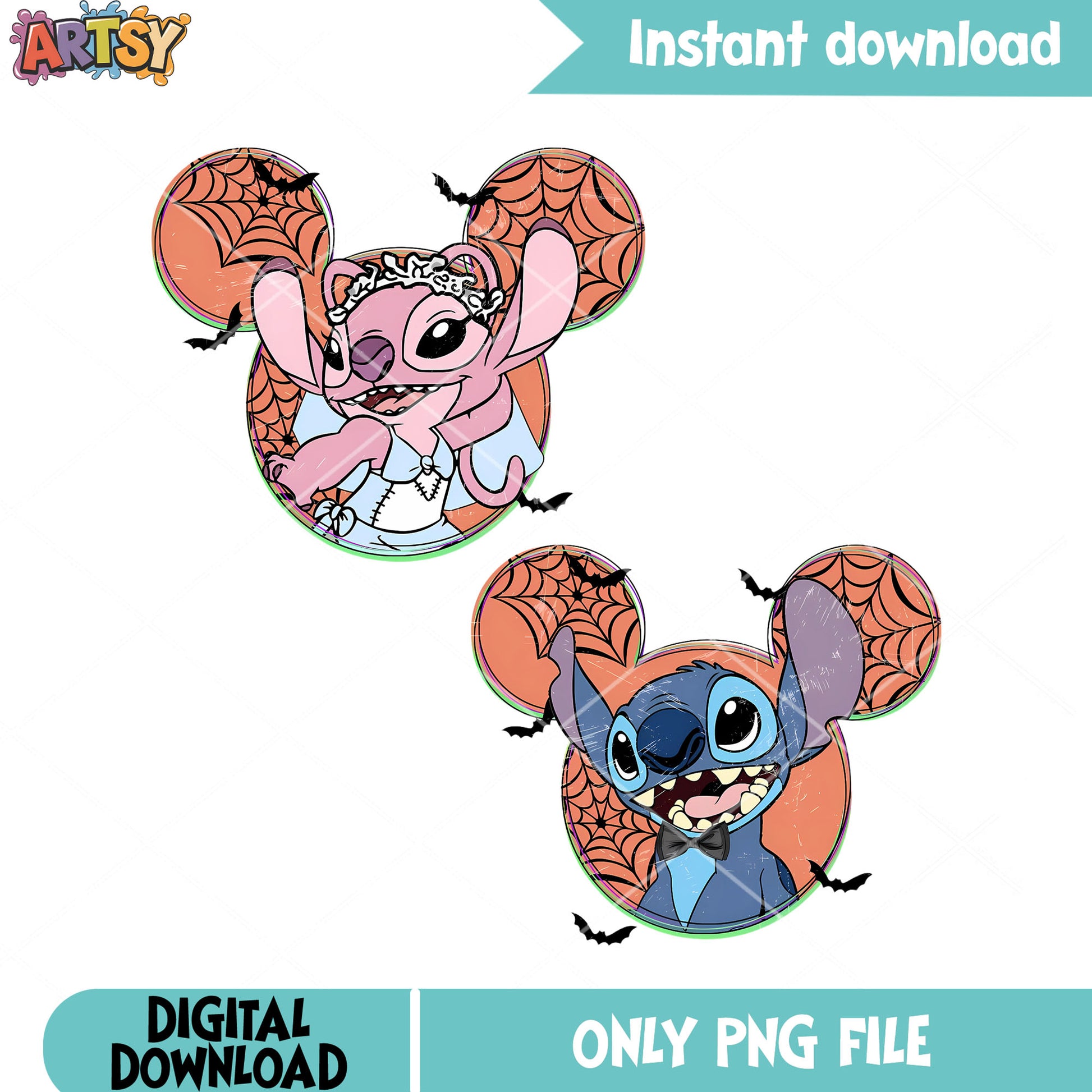 Duo alien Stitch and angel png, lola and stitch png, halloween disney png