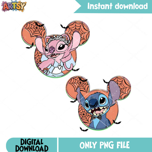 Duo alien Stitch and angel png, lola and stitch png, halloween disney png
