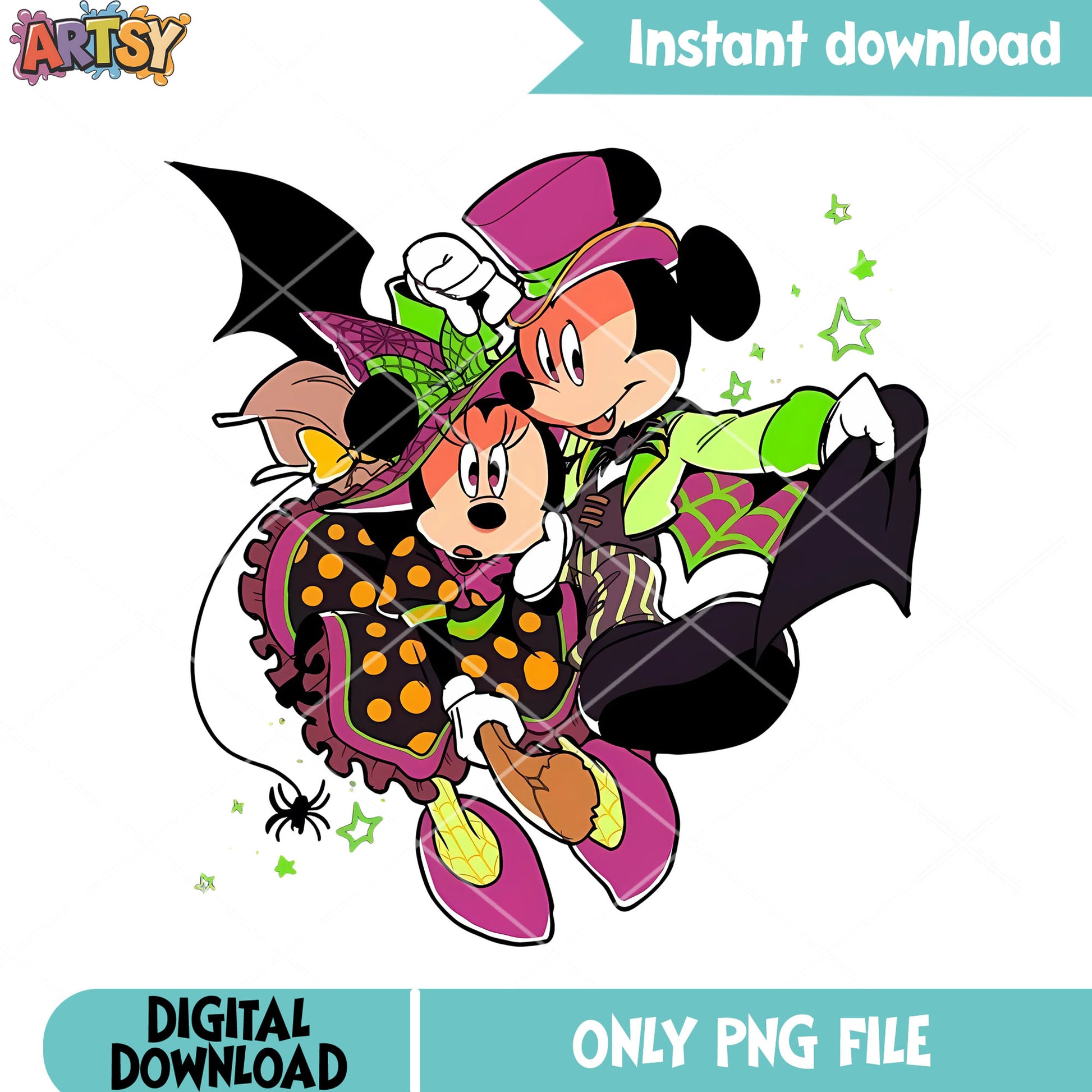 Duo character vampire png, green star png, disney character png