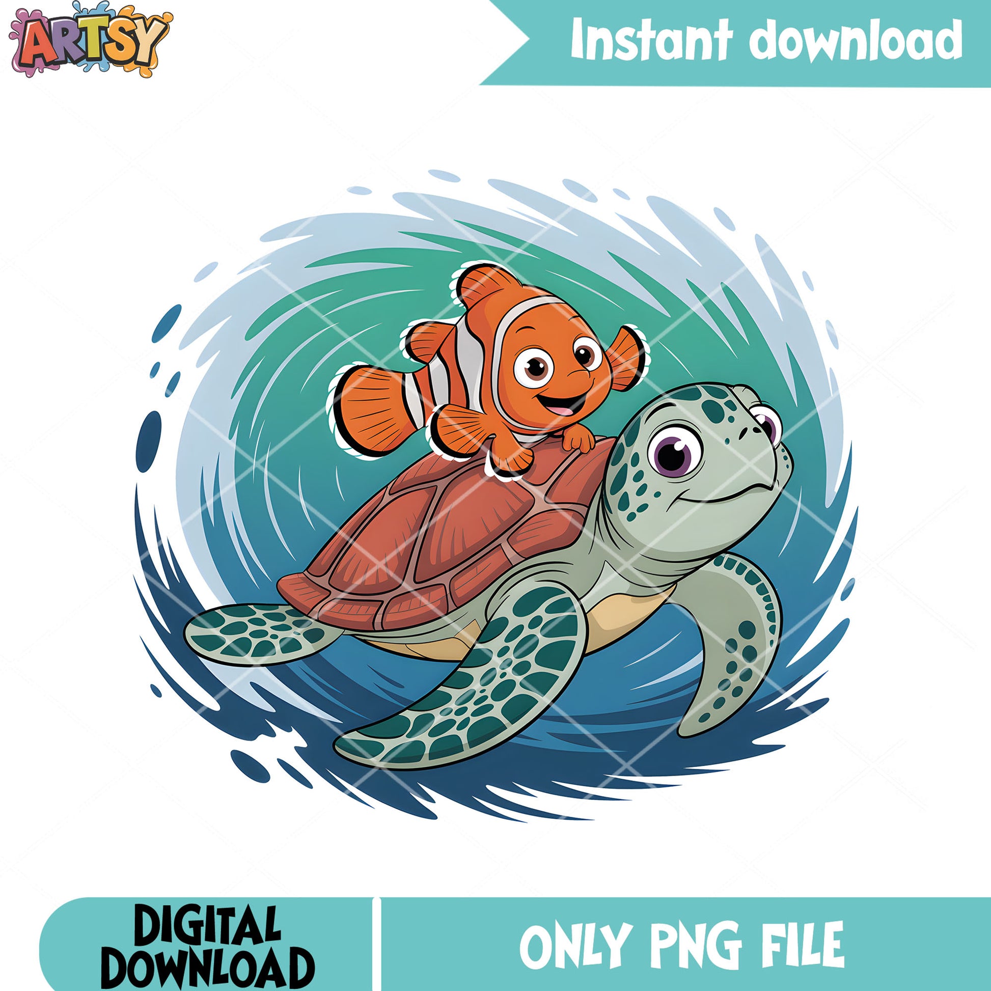 Duo turtle marlin costume png, clownfish nemo png, disney turtle png