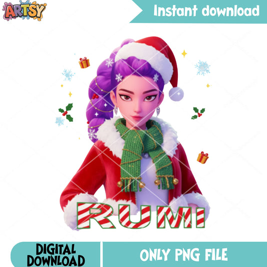 EST 2025 Rumi huntrix png, kpop demon hunters png, merry christmas png