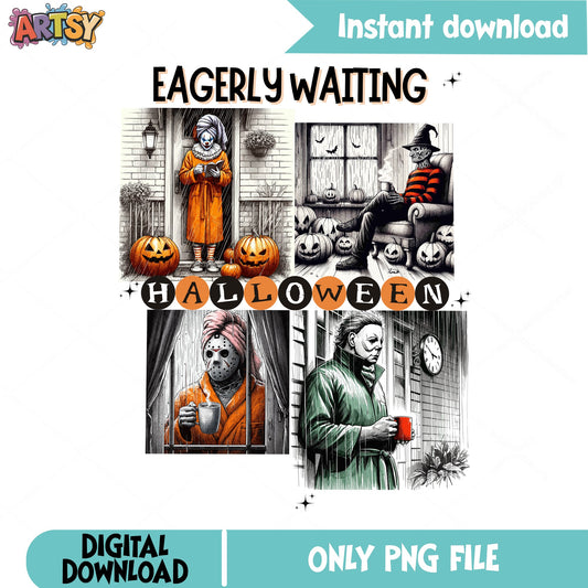 Eagerly Waiting Halloween PNG, Horror Characters PNG, Funny Halloween PNG