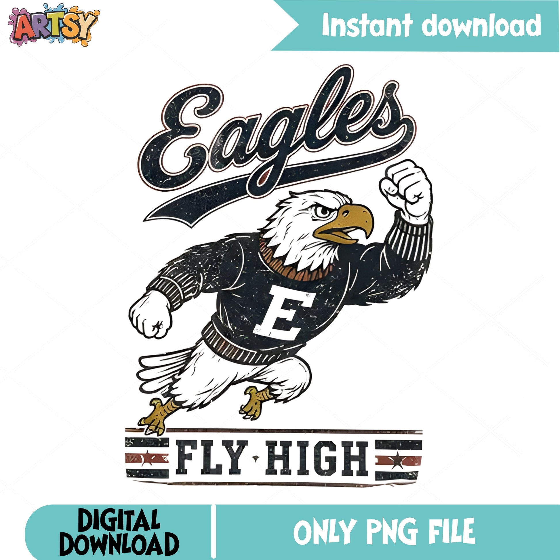 Eagles Fly High Mascot PNG, Retro Eagle PNG, School Spirit PNG