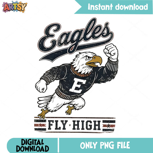 Eagles Fly High Mascot PNG, Retro Eagle PNG, School Spirit PNG