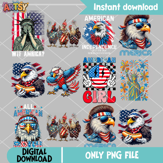 Eagles america day png bundle, eagles america png, happy 4th of july png