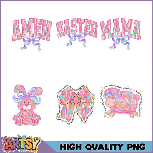 Easter PNG Bundle Amen, Mama, Bunny, Lamb