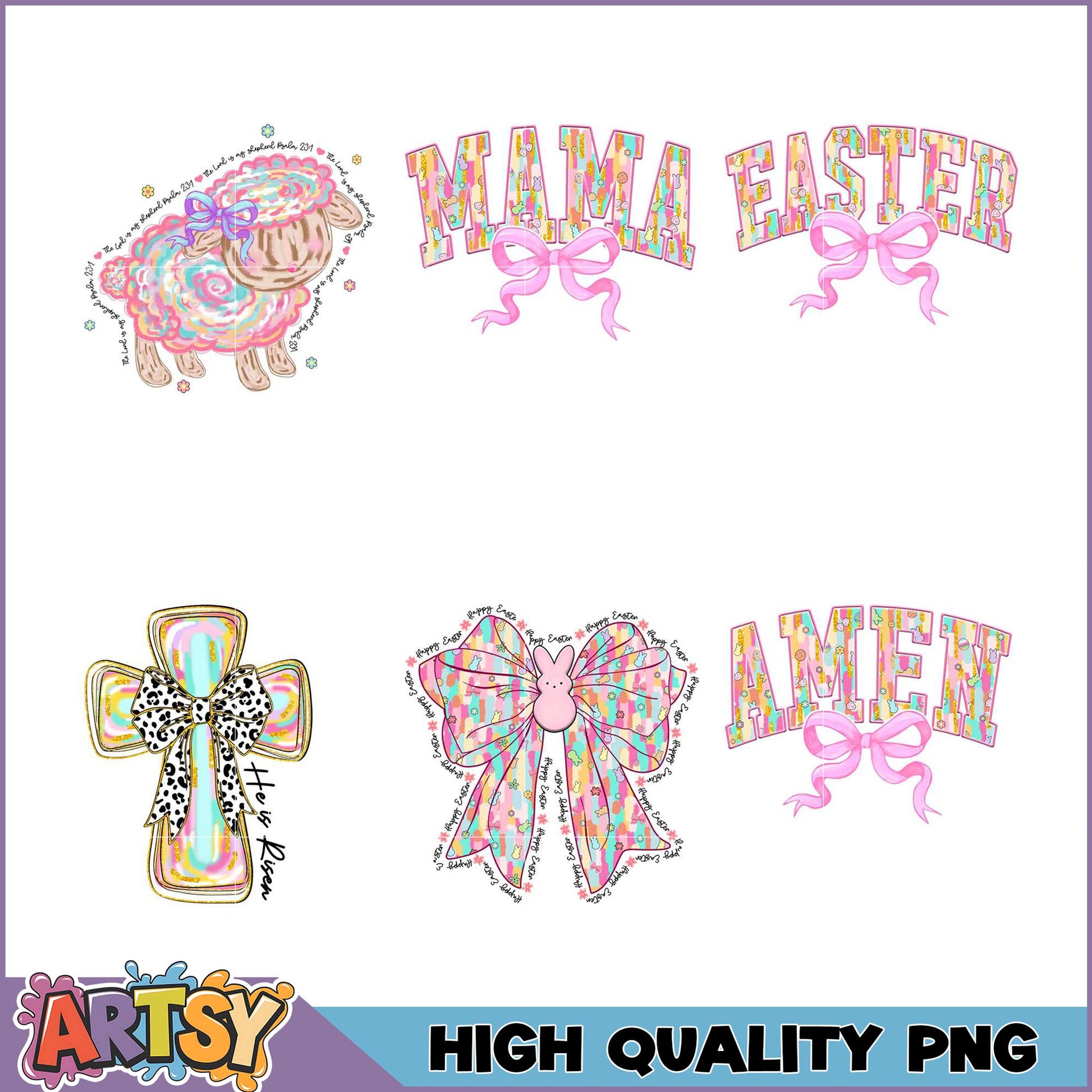 Easter PNG Bundle Mama, Amen, Cross Designs