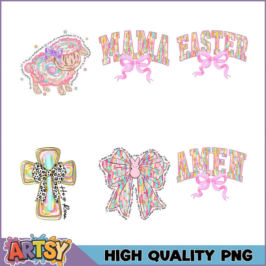 Easter PNG Bundle Mama, Amen, Cross Designs
