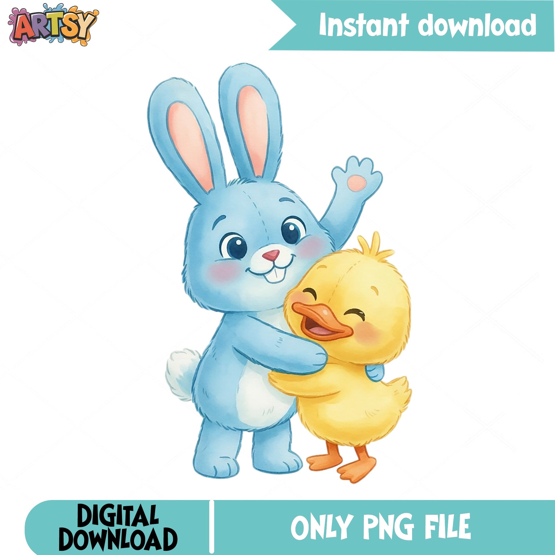 Easter Bunny And Duck PNG, Cute Easter Clipart PNG, Spring PNG