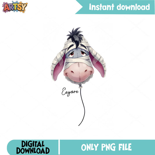 Eeyore Halloween Mummy Balloon PNG, Disney Halloween PNG, Winnie The Pooh PNG