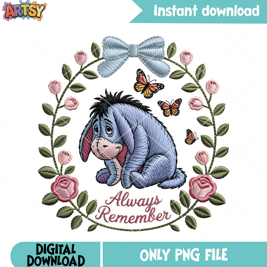 Eeyore and butterfly embroidery png, eeyore winnie png, disney eeyore png