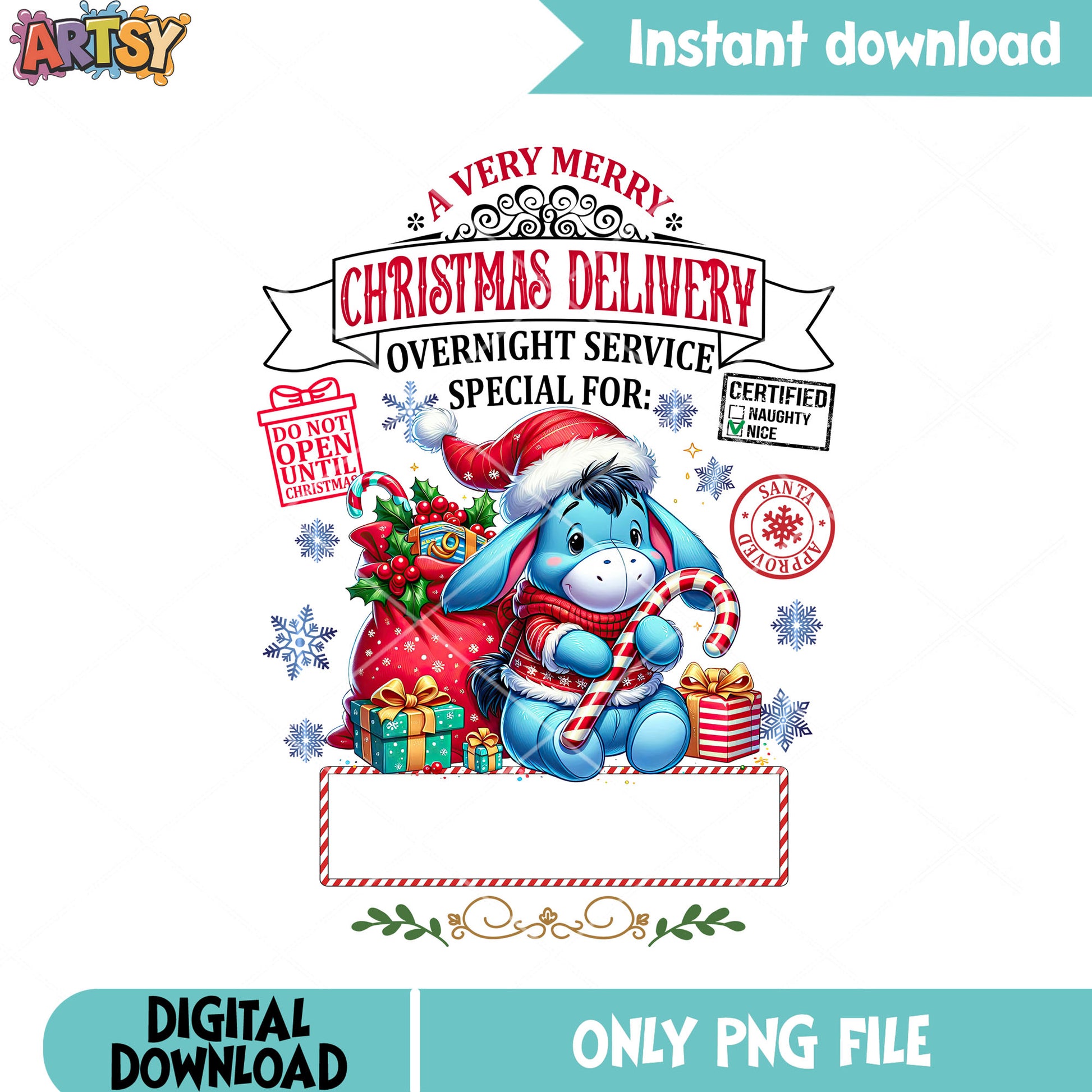 Eeyore christmas santa png, merry christmas png, winnie the pooh png