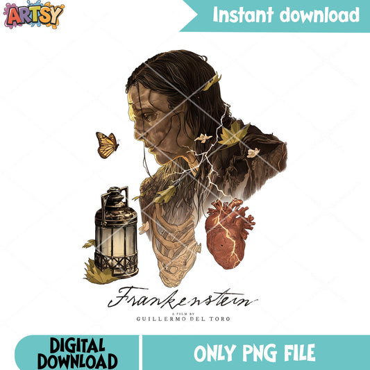 Electric heart for monster png, guillermo del toro​ png, post card​ png