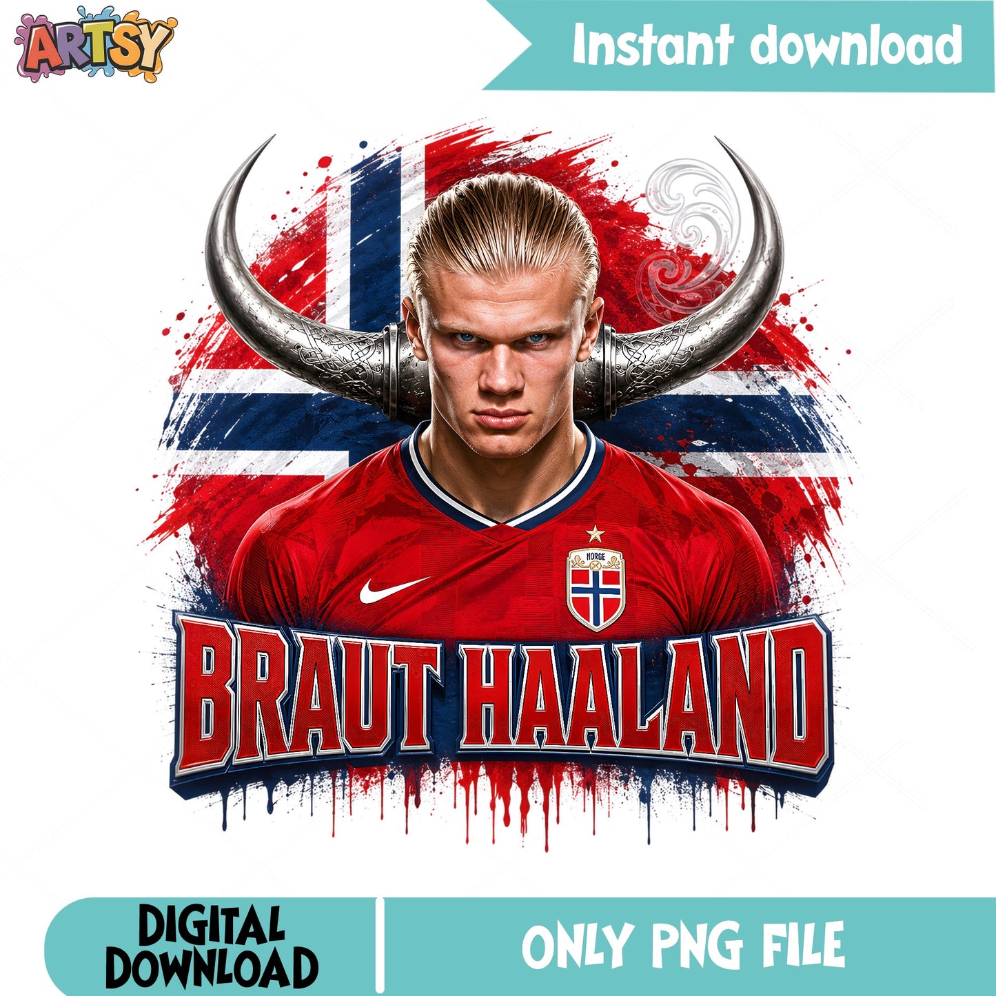 Erling Haaland Norway Football PNG, Soccer Player PNG, Viking PNG