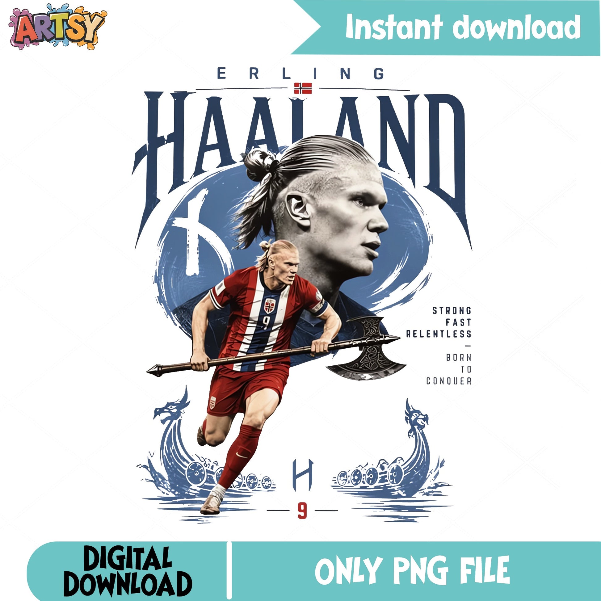 Erling Haaland PNG, Soccer Player Viking Design, Football PNG