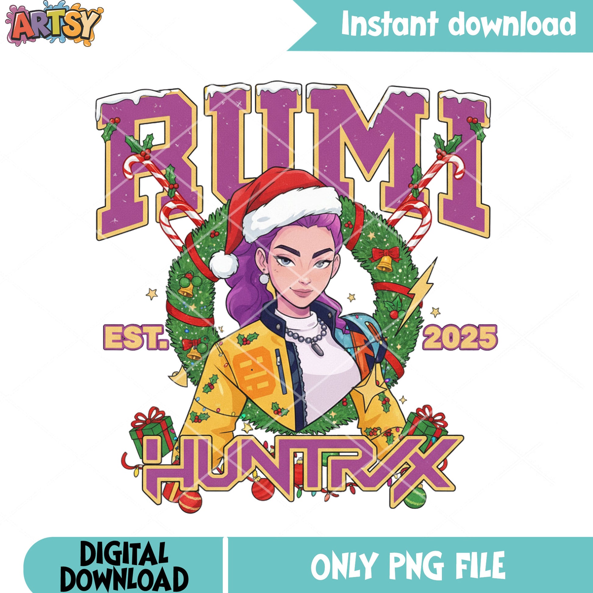 Est 2025 huntrix christmas png, kpop demon hunters png, christmas png