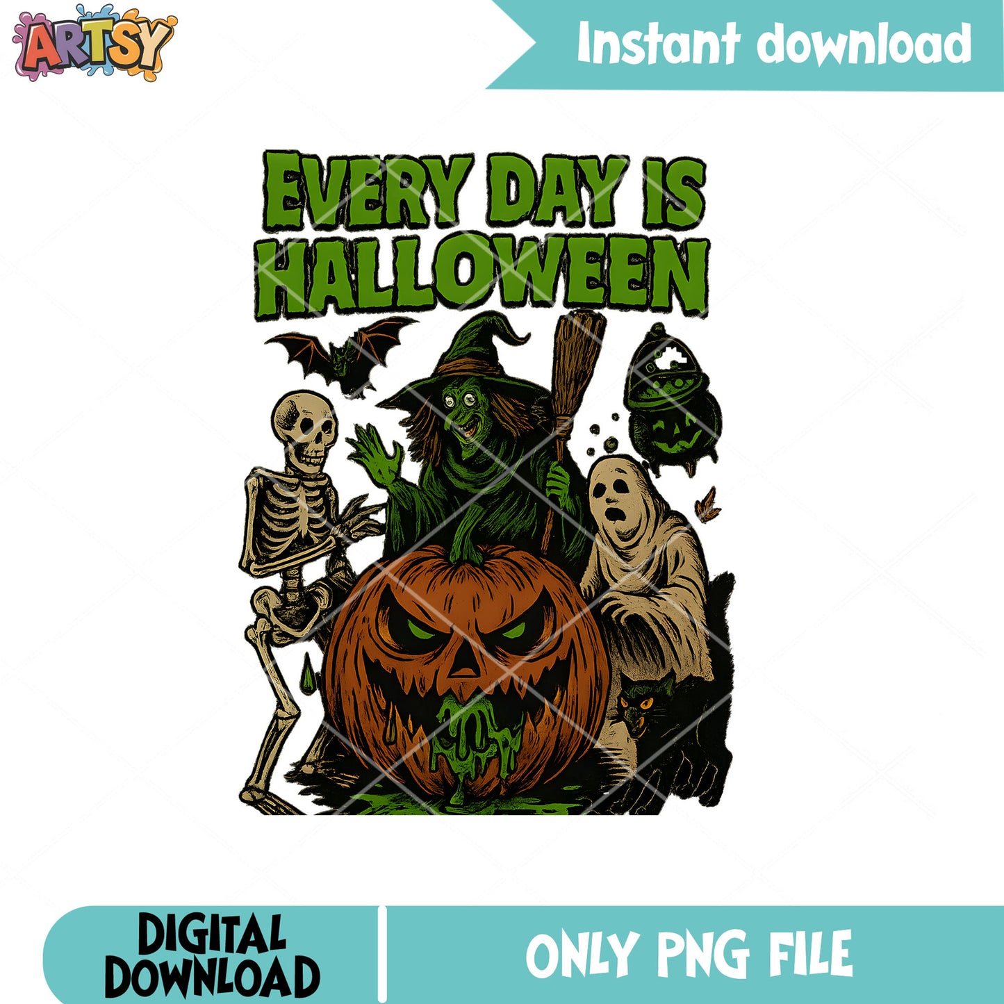 Every day is halloween png, halloween quote png, witch halloween png