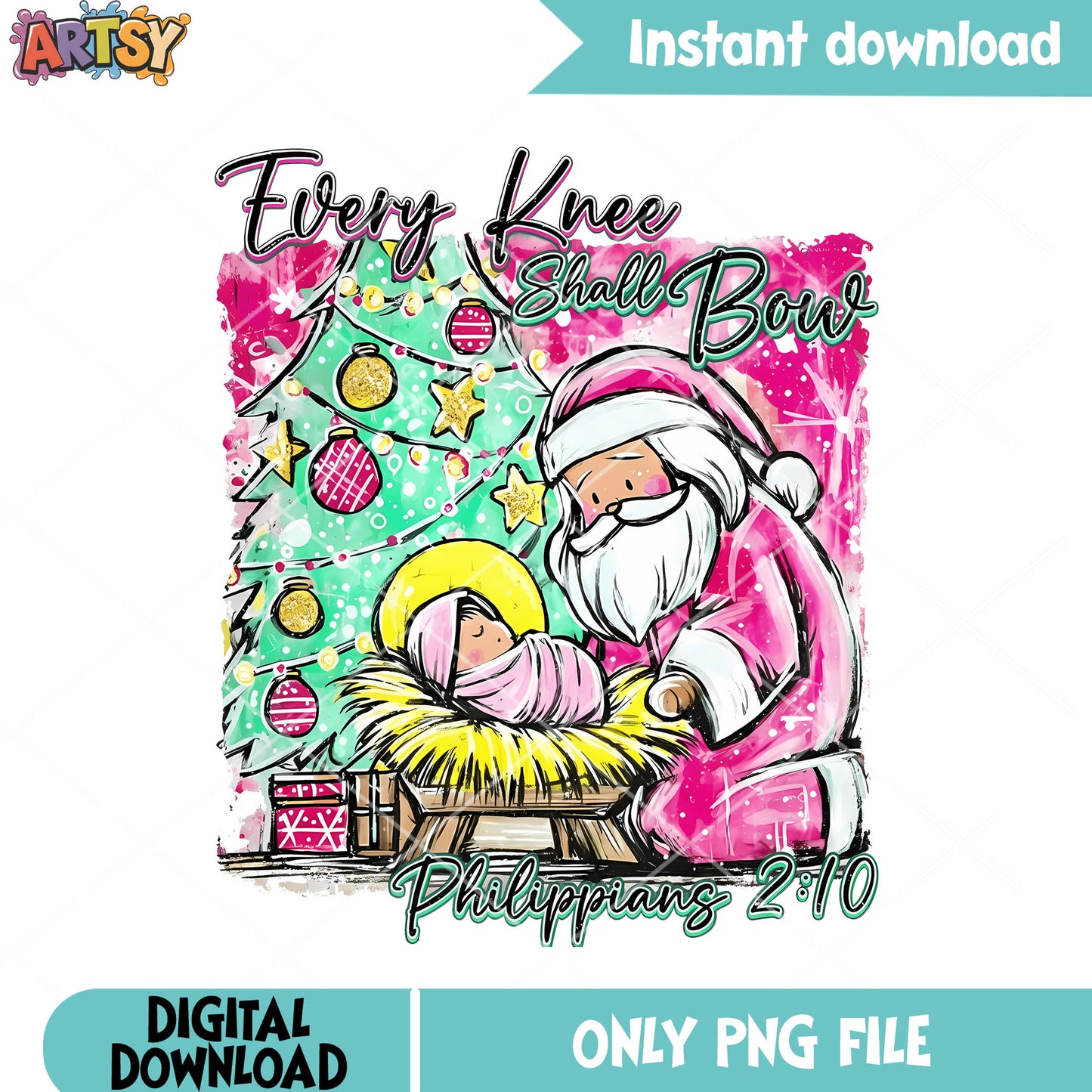 Every knee shall bow png, santa claus png, christmas tree png