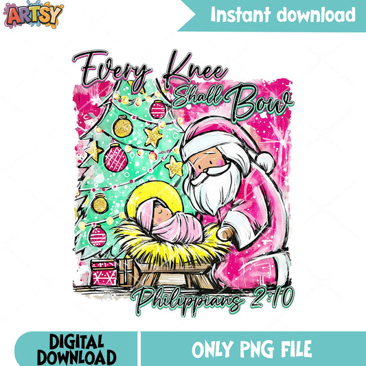 Every knee shall bow png, santa claus png, christmas tree png