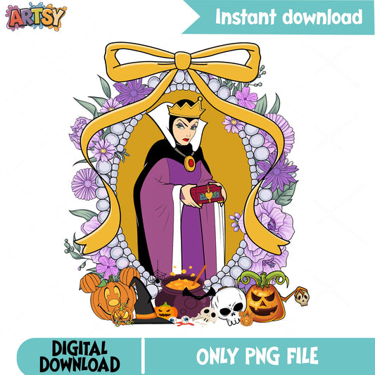 Evil Queen Halloween PNG, Disney Villain Floral PNG, Snow White PNG