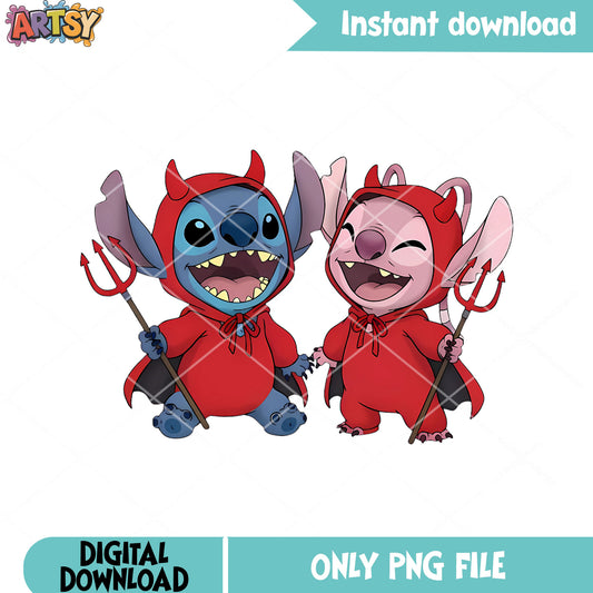 Evil stitch and angel png, satan costume png, happy halloween png