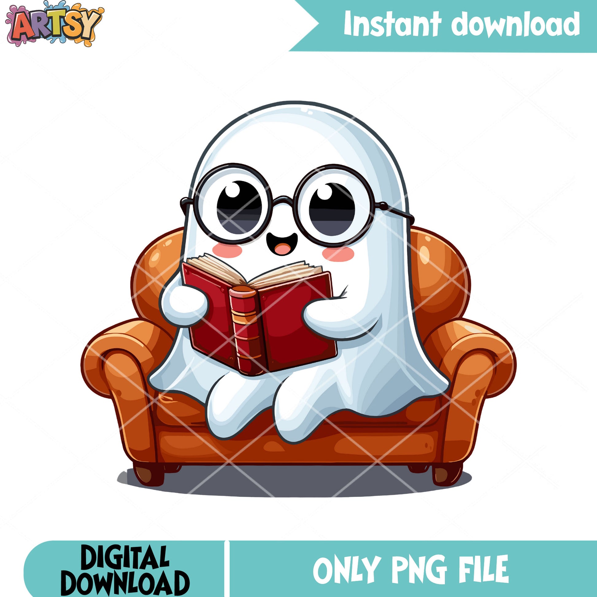 Excited reading red book png, ghost costume png, scary night png